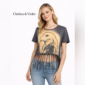 🦅 Chelsea & Violet Fringe Graphic Crop Tee – Size M